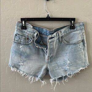 Levis 501 Distressed Light Blue Denim Shorts